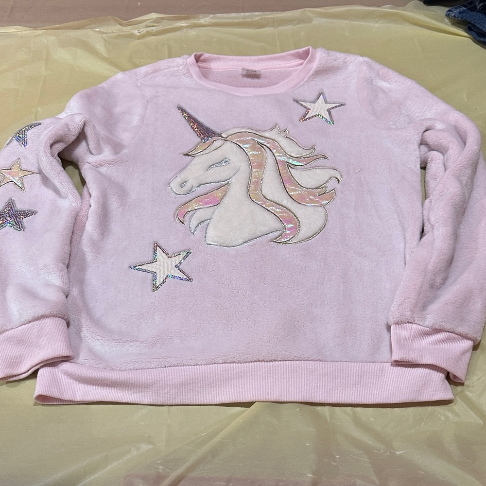 Pink Unicorn Sweatshirt with Star Accents size 14/16 XL